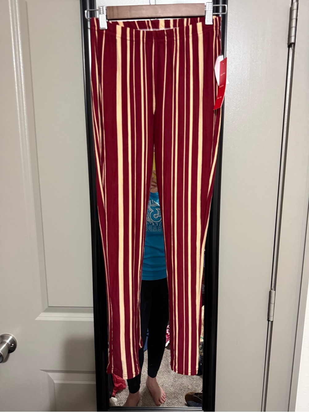 Hot Kiss Maroon and Cream Vertical Stripe Leggings